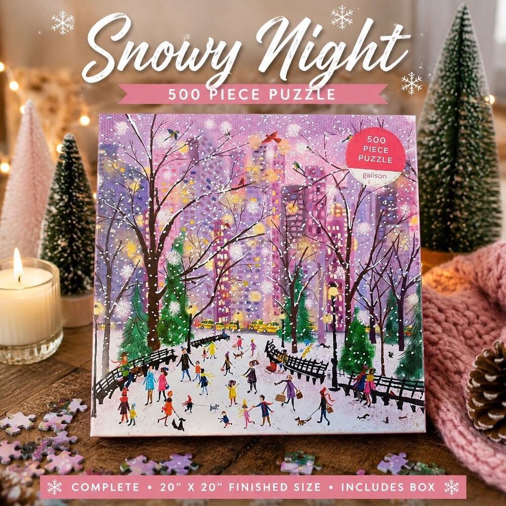 Galison Snowy Night 500 Piece Puzzle Complete Winter City Park Holiday Jigsaw